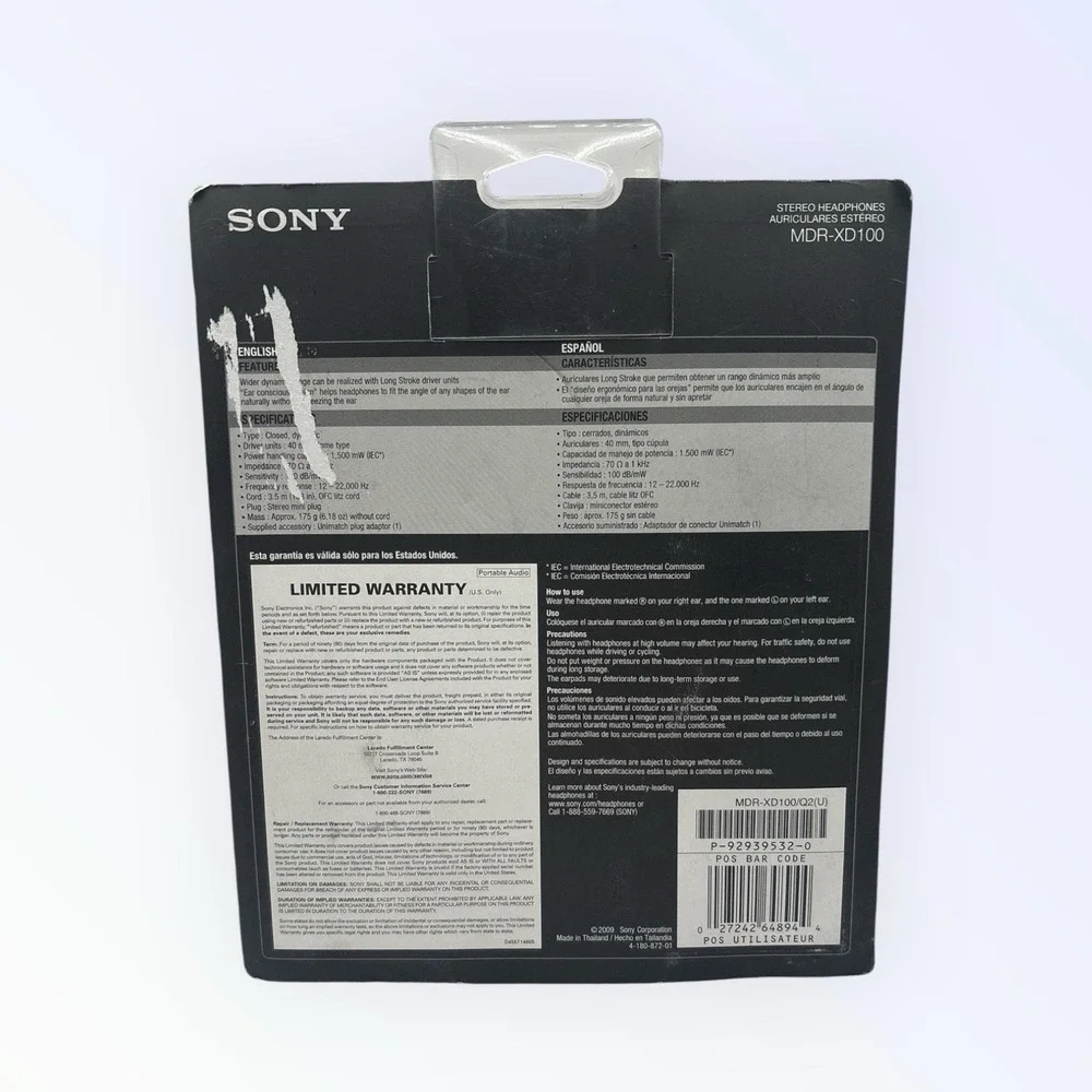 Sony MDRXD100 Stereo Headphones Long Cord MDR-XD100 NEW‎